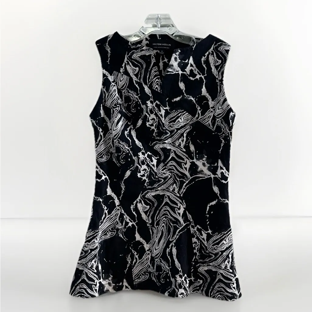 Hilton Hollis Womens Black Abstract Art‎ Short Sleeve Blouse Top Italy 6 - Image 3
