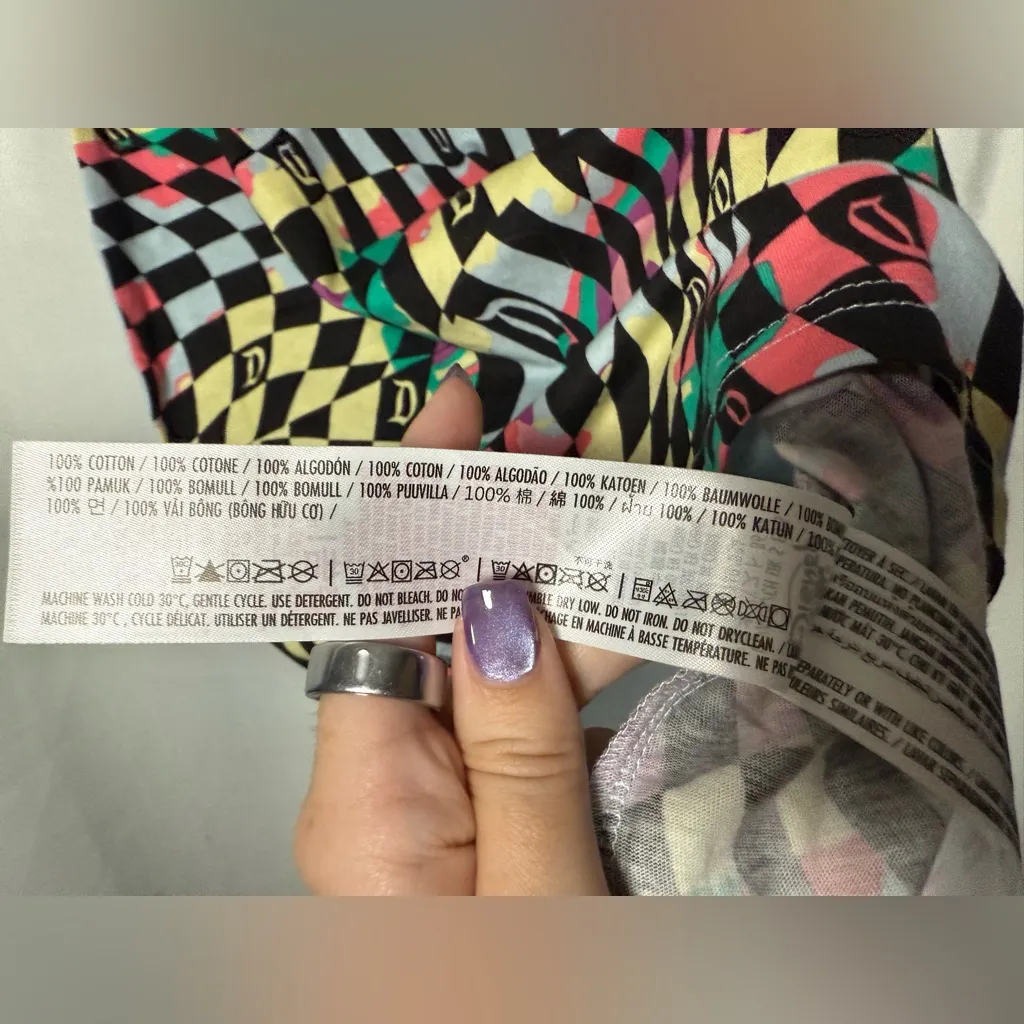 Disney Disneyland Blue and Rainbow Checkered Swirl T Shirt Dress Small - Image 9