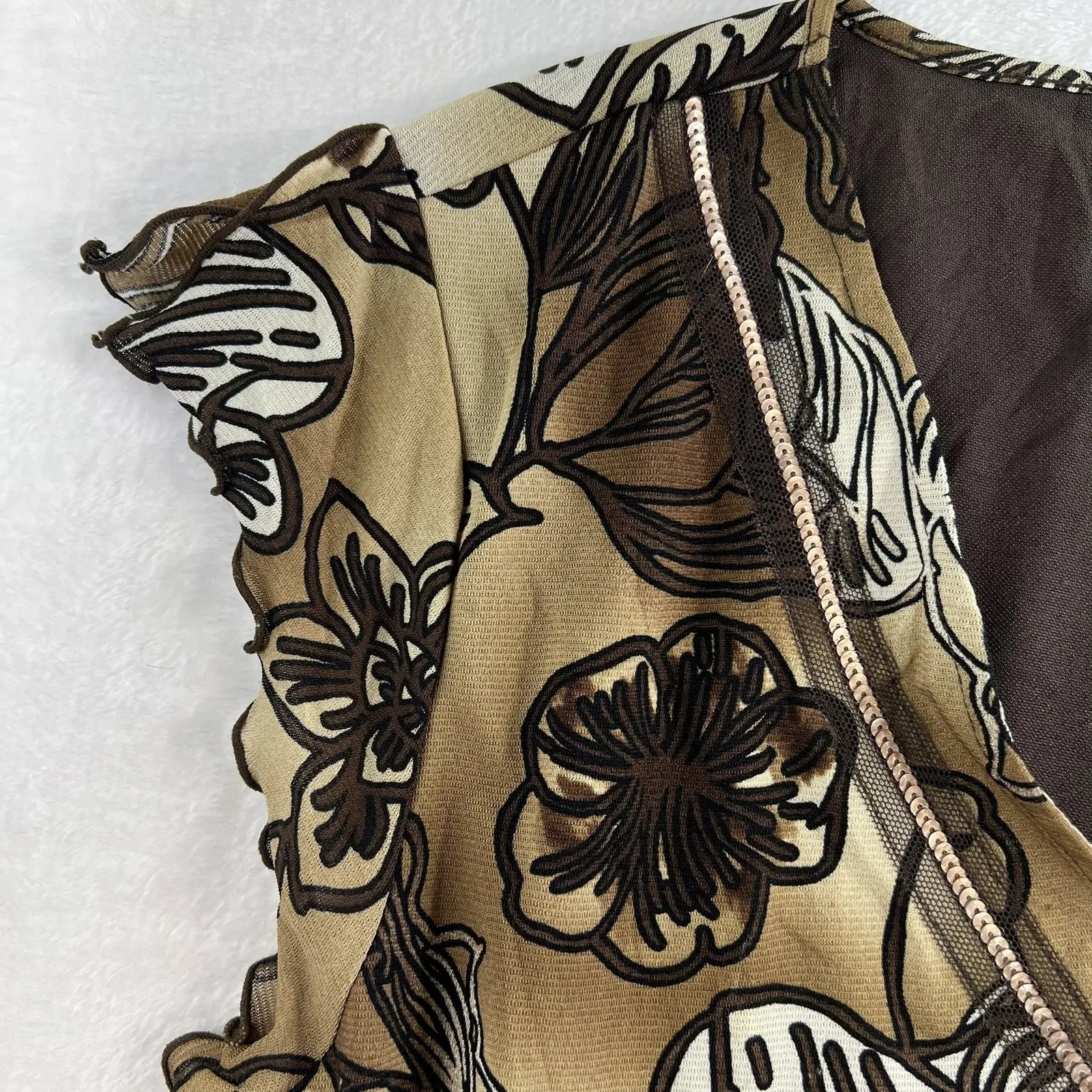 Vtg Y2K Babydoll L Large Top Cap Sleeve Fairy Grunge Whimsigoth Goblincore Brown - Image 3