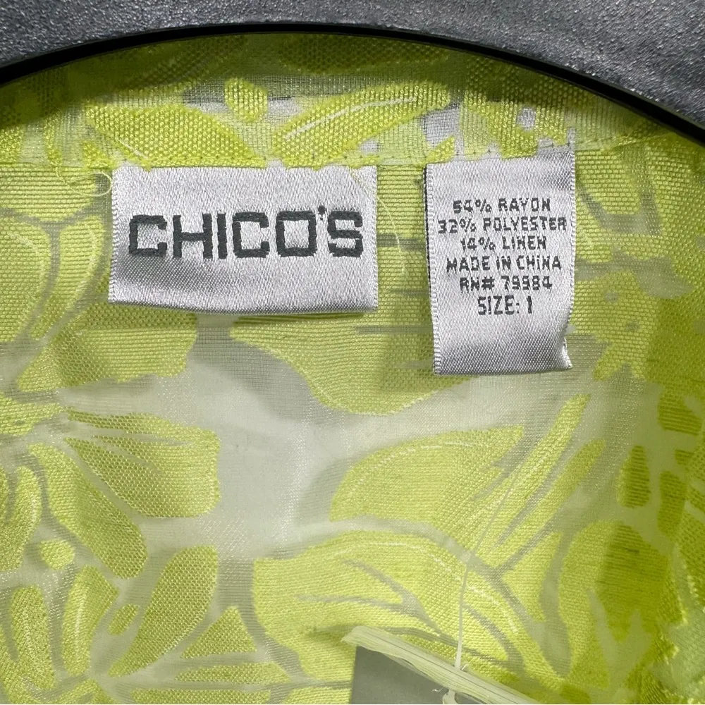 Chico’s Floral Flair Delanis Tunic Sheer Linen Blend Shirt Lime Green Layer Boho - Image 7