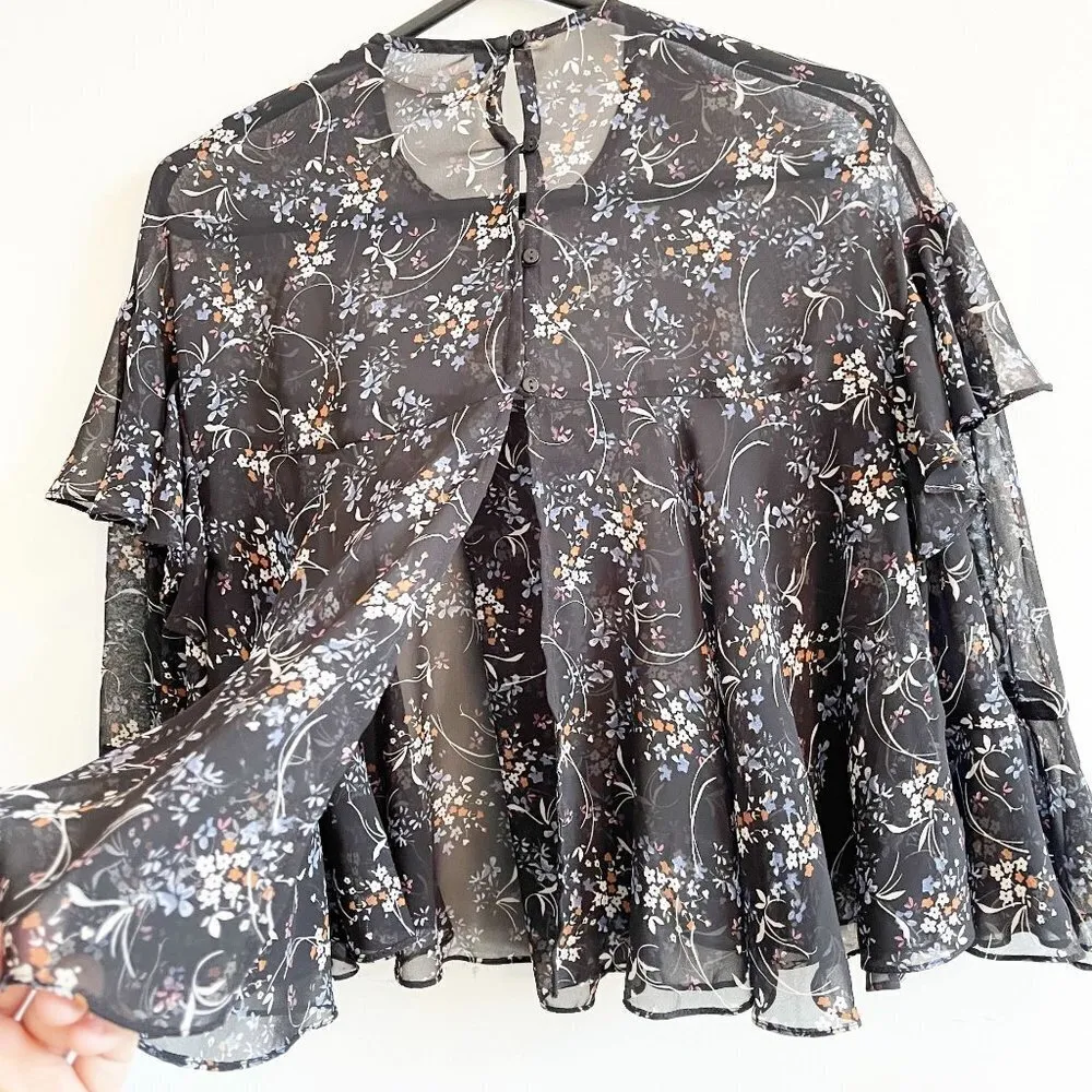 Zara Sheer Floral Ruffle Top - Small - Image 4