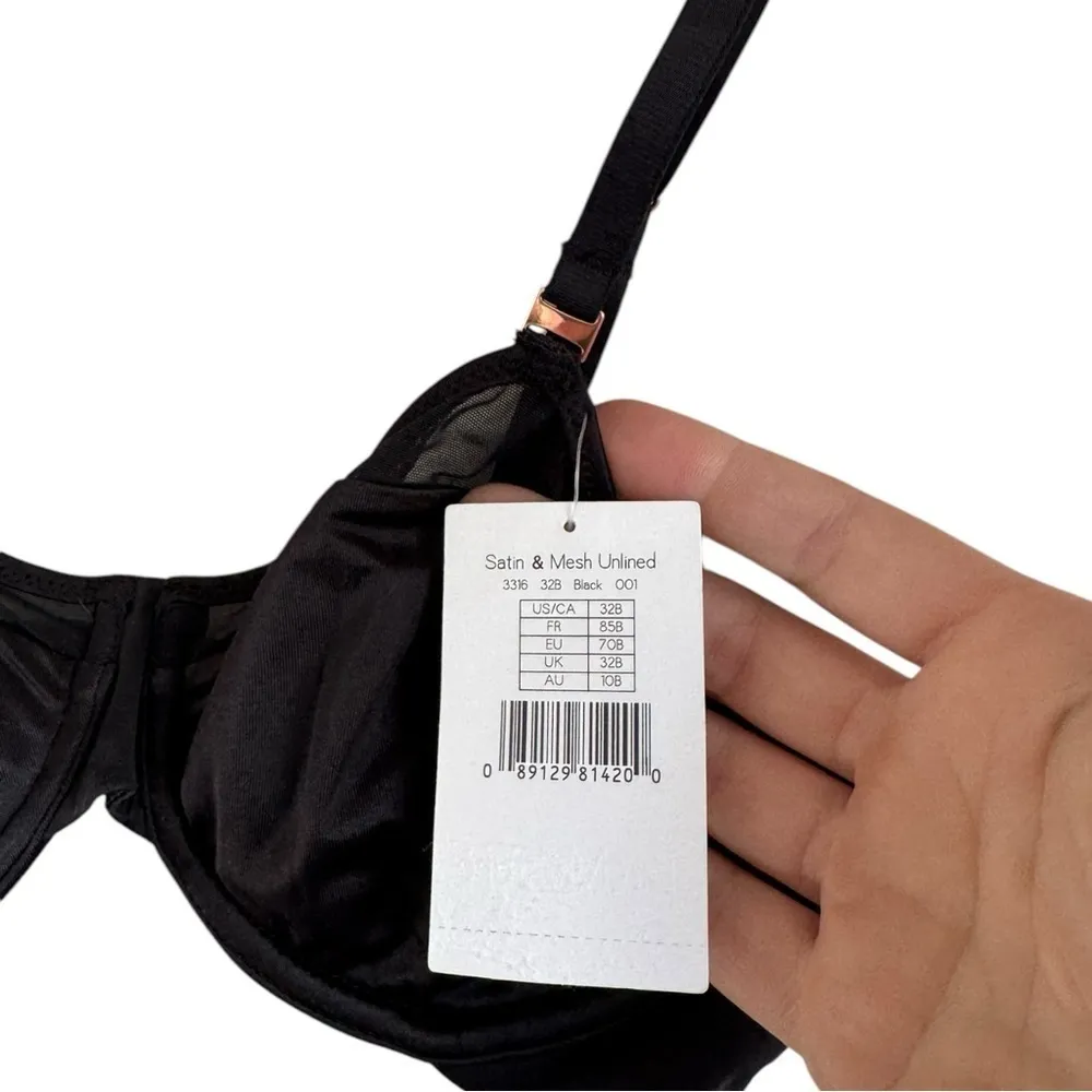 Le Mystere Satin & Mesh Unlined Bra 3316 Black 32B Black Size undefined - Image 6