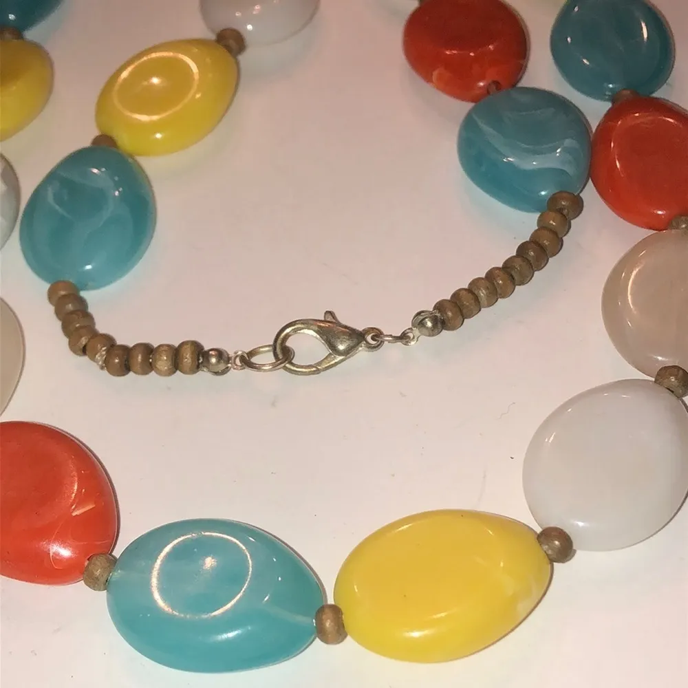 Melon Teal & Yellow Colorful Beaded Boho Statement Necklace - Image 6