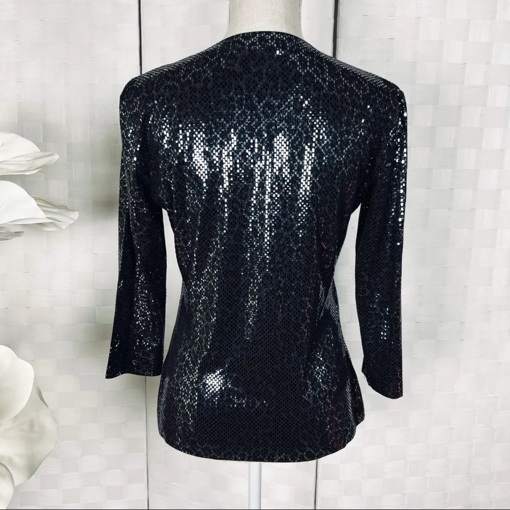 St John Black Metallic Sequin Blouse - Image 5