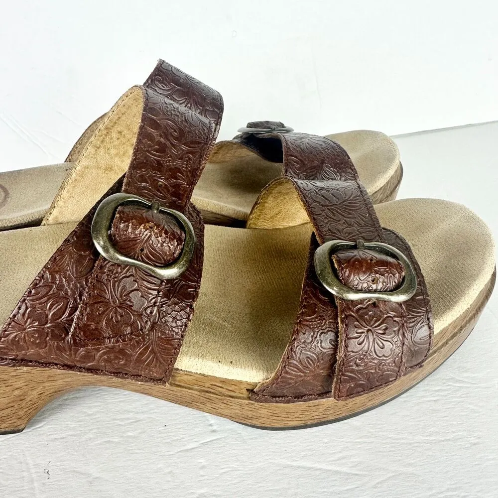 Sophie Tooled Leather Sandal Clog Size 41 US 10.5-11 Brown Buckle Comfort - Image 8