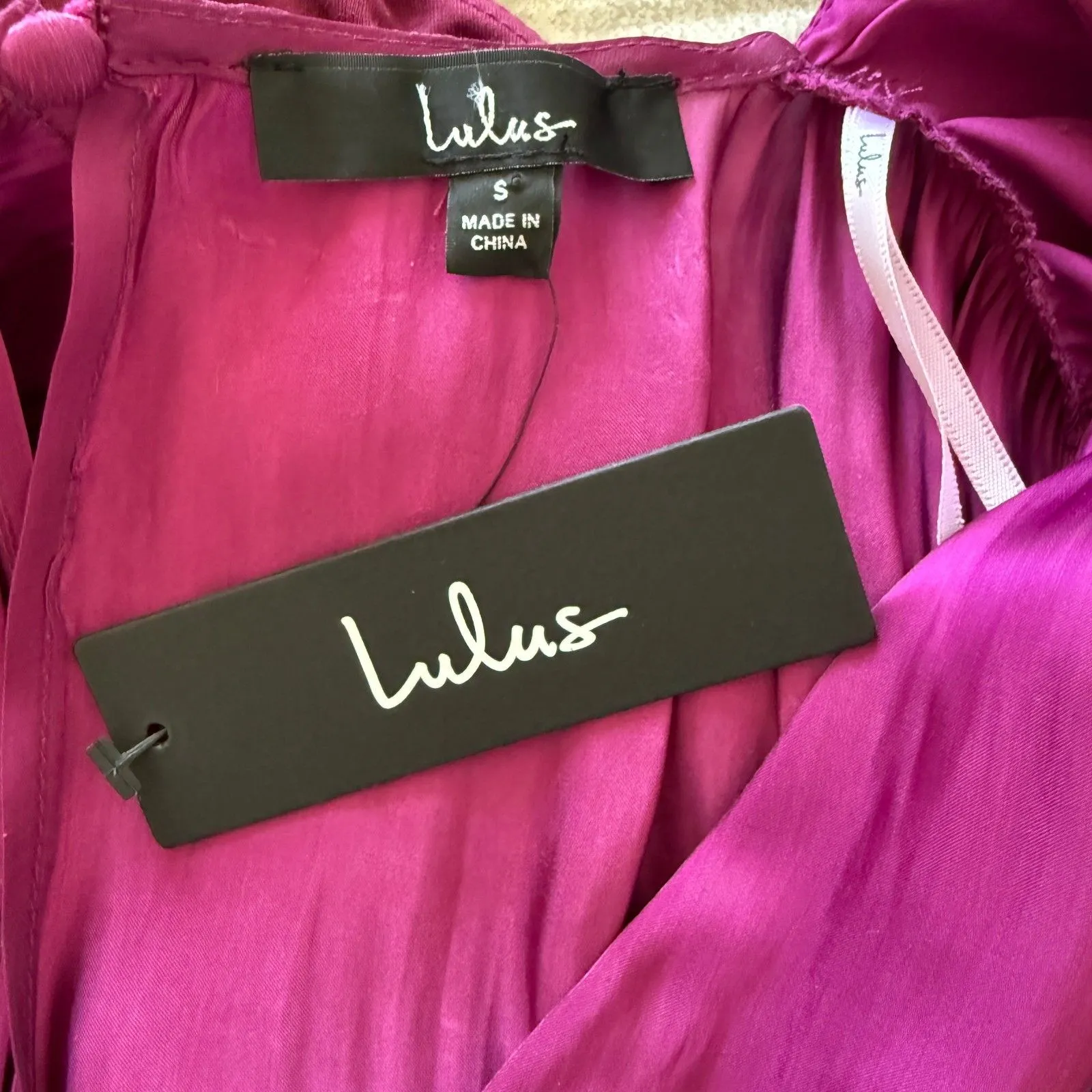 Lulus Love Interest Magenta Satin Surplice Long Sleeve Glam Night Out Bodysuit S - Image 4