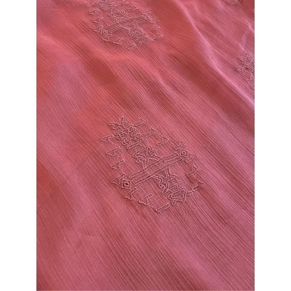 Sanctuary sheer coral orange textured peasant top size large - Image 8