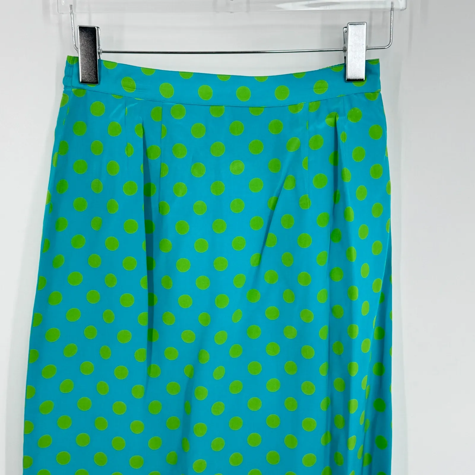 Doncaster skirt women's 8 100% silk pencil polka dot lined blue green career NEW - Image 2