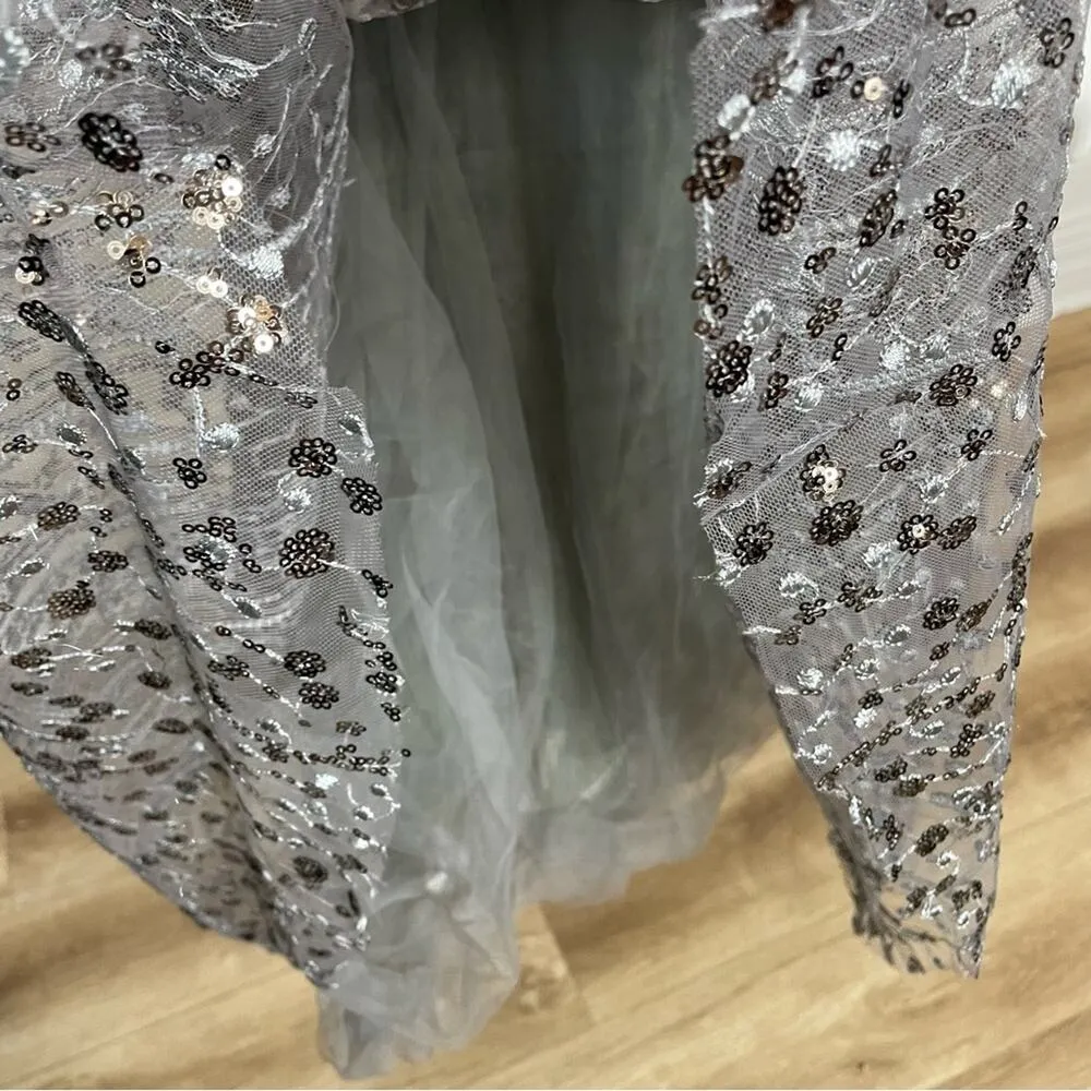 Mac Duggal Embellished Butterfly Fit & Flare Tea-Length Dress Gunmetal Sz 8 - Image 12