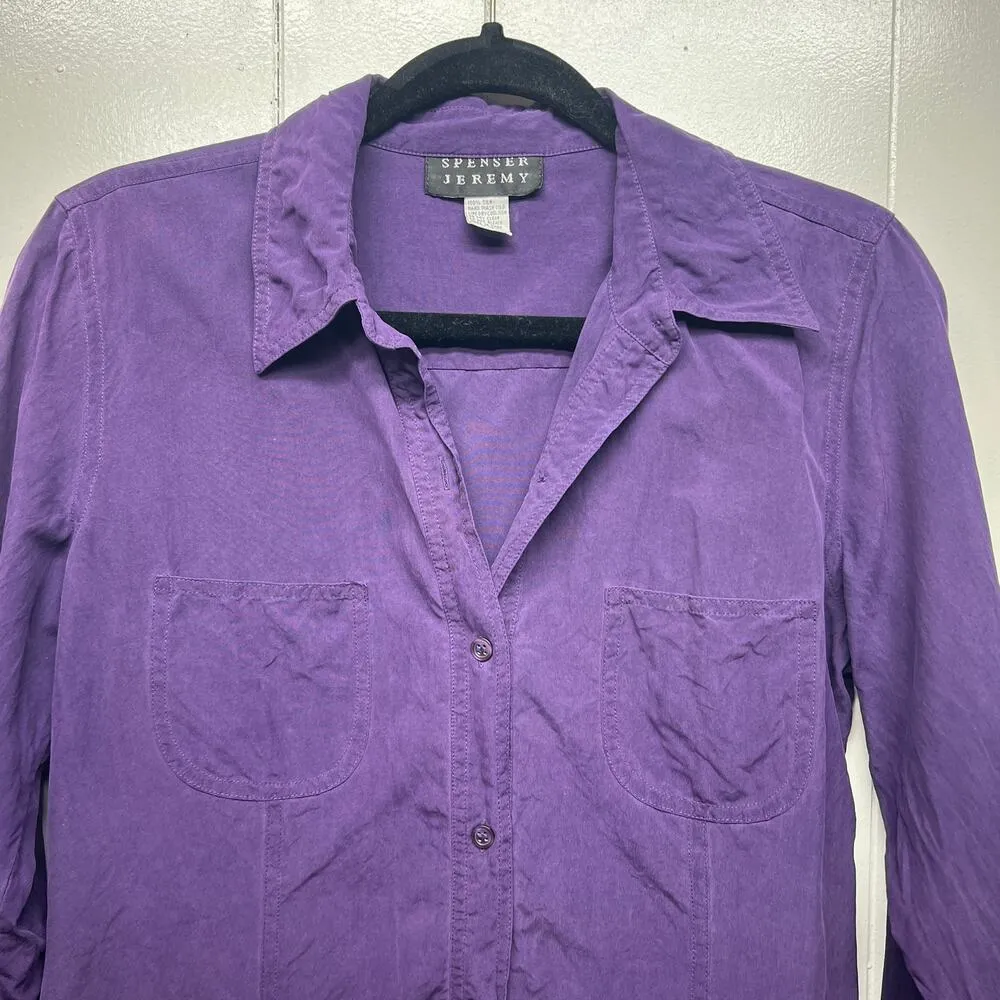 Spenser Jeremy 100% Silk Button Down Long Sleeve Purple Shirt Women's Size Small - Image 3