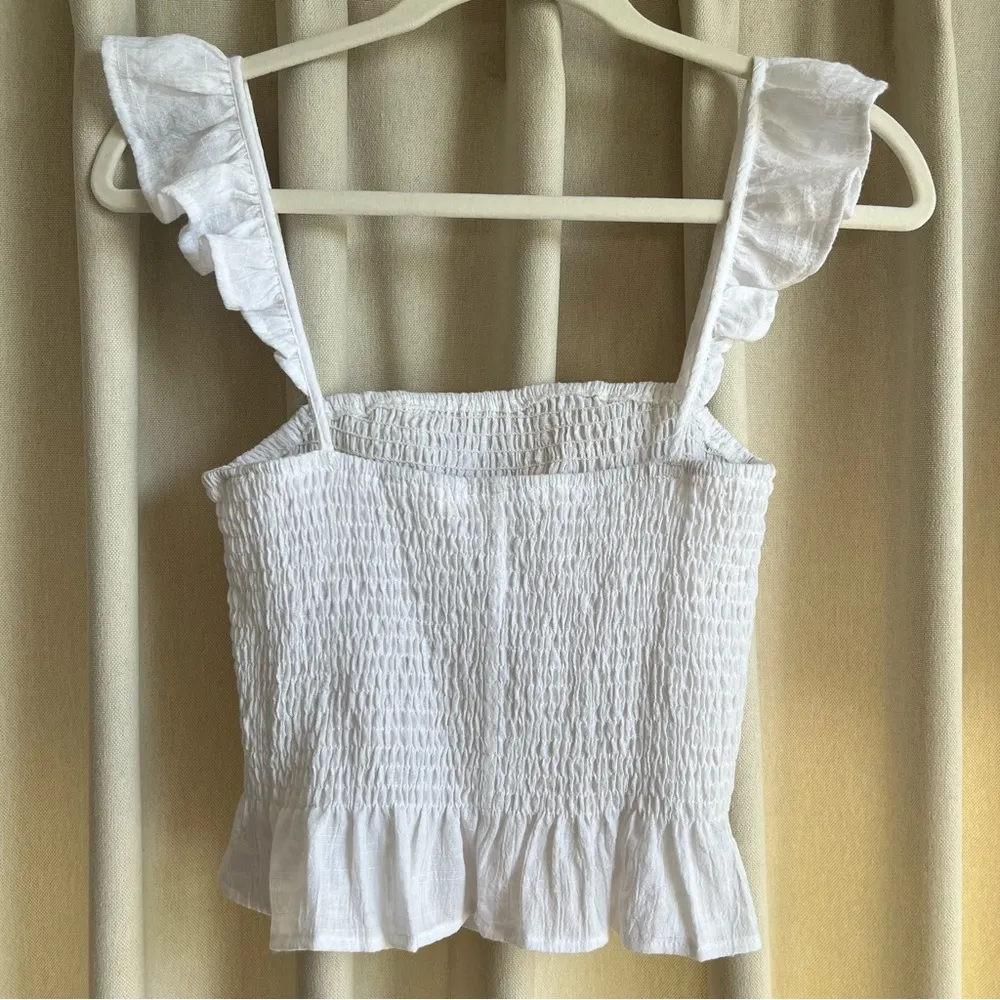 Quiet Storm white smocked ruffle top - Image 2