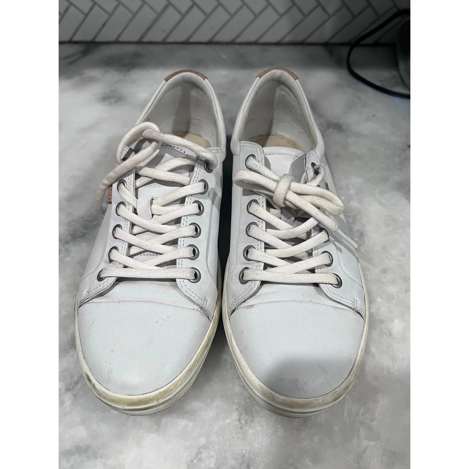 ECCO Soft 7 White Leather Sneakers Women’s 7 7.5 EU 38 Extra Width Comfort Shoes - Image 6