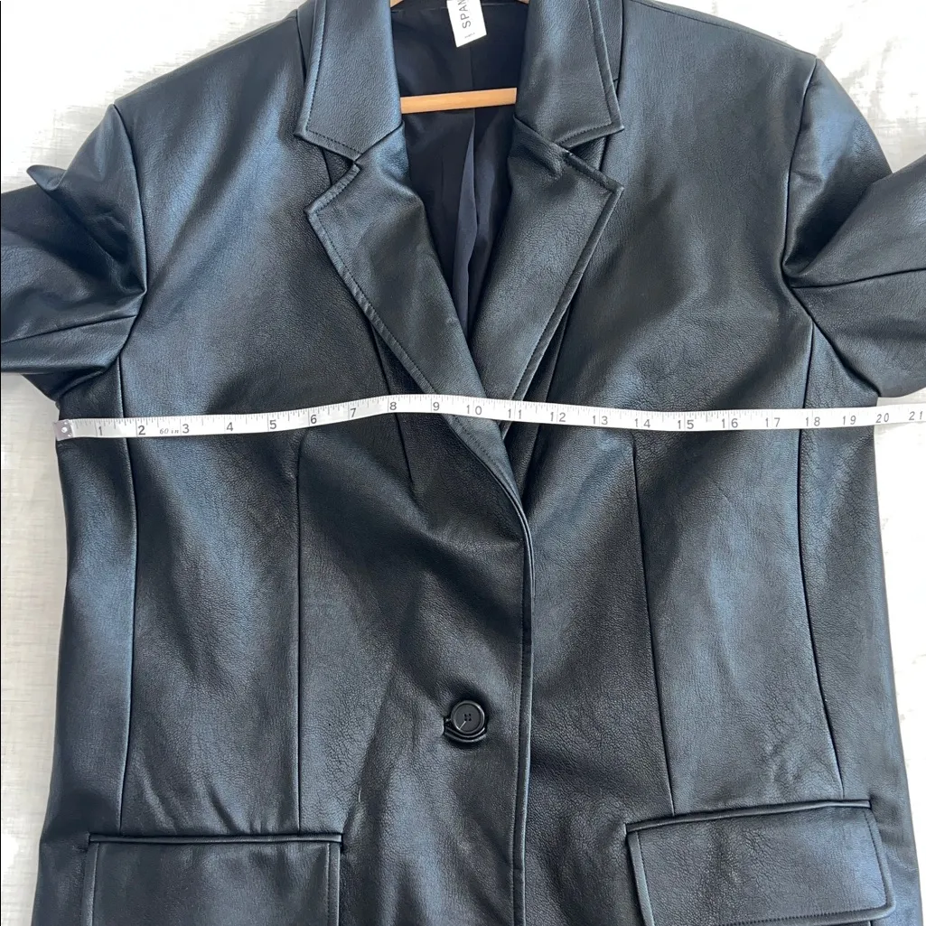 SPANX Blazer Faux Leather Oversized Long Size Medium Black - Image 7