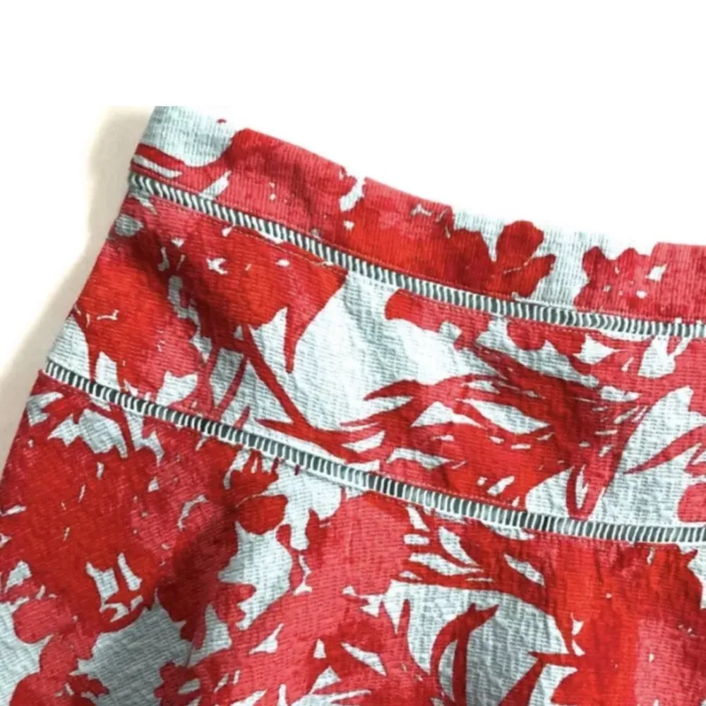 Red & Blue Floral Circle Skater Mini Skirt Lined Cotton, Sz 12 - Image 4