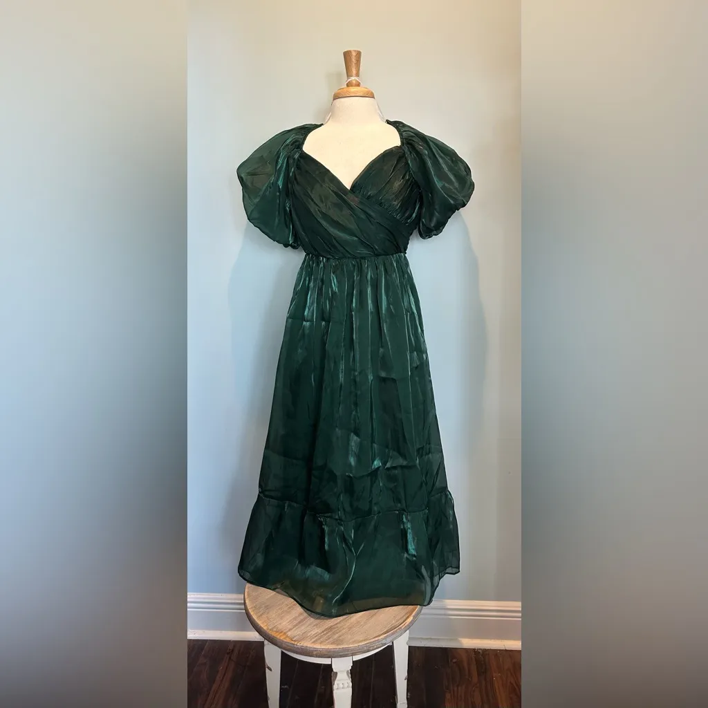 LuLu’s Remarkable Sensation Emerald Green Puff Sleeve Tiered Midi Dress Size L Size L - Image 11