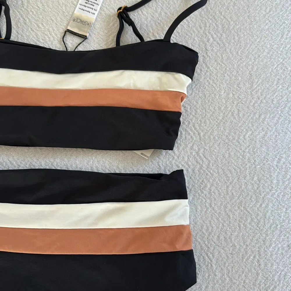 L*Space Rebel Stripe Bikini SET in Black, Cream & Chestnut,top SZ XS Bottom SZ S - Image 8