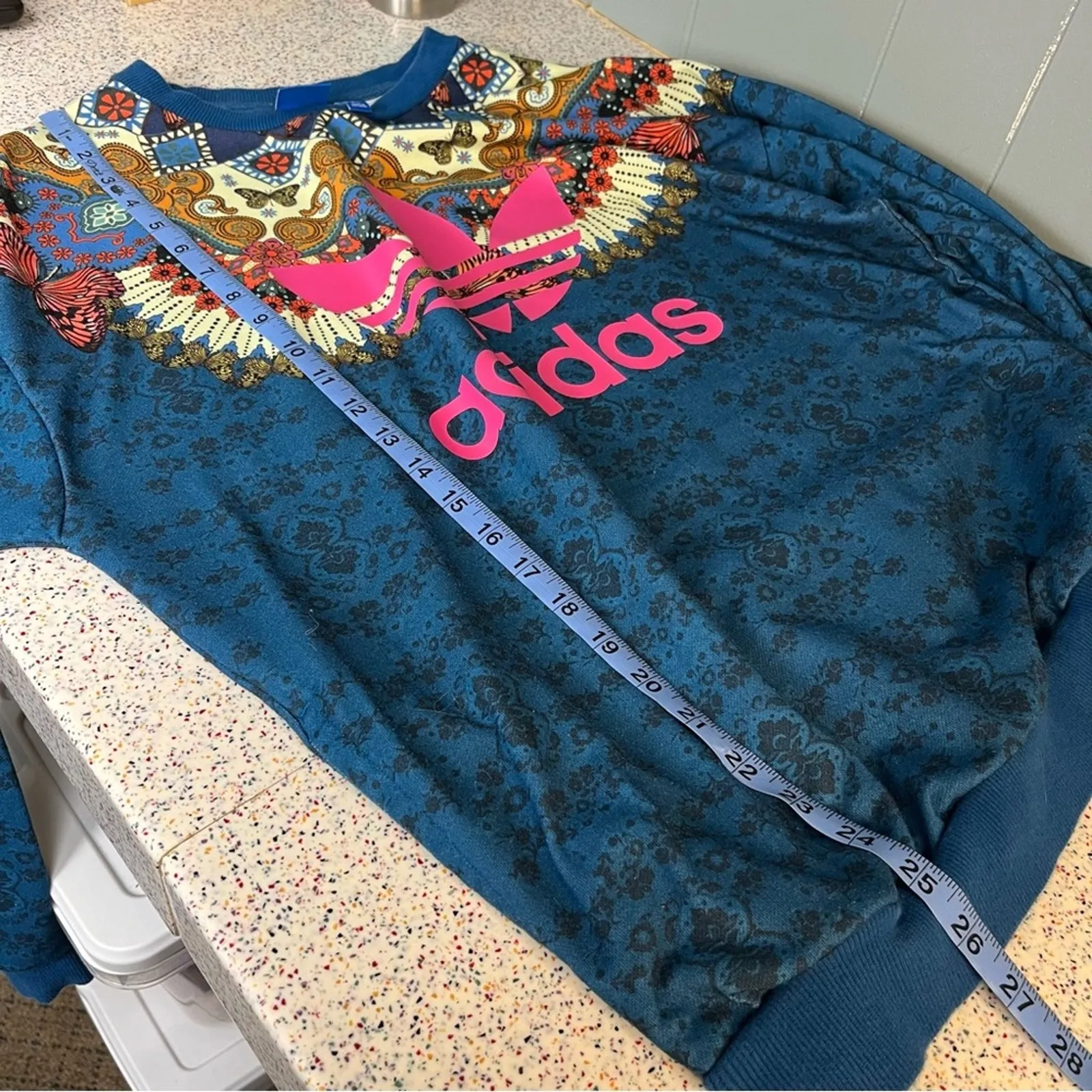 adidas X Farm Rio Borbomix Butterflies Sweatshirt Pull Over Blue Pink Women’s S - Image 10