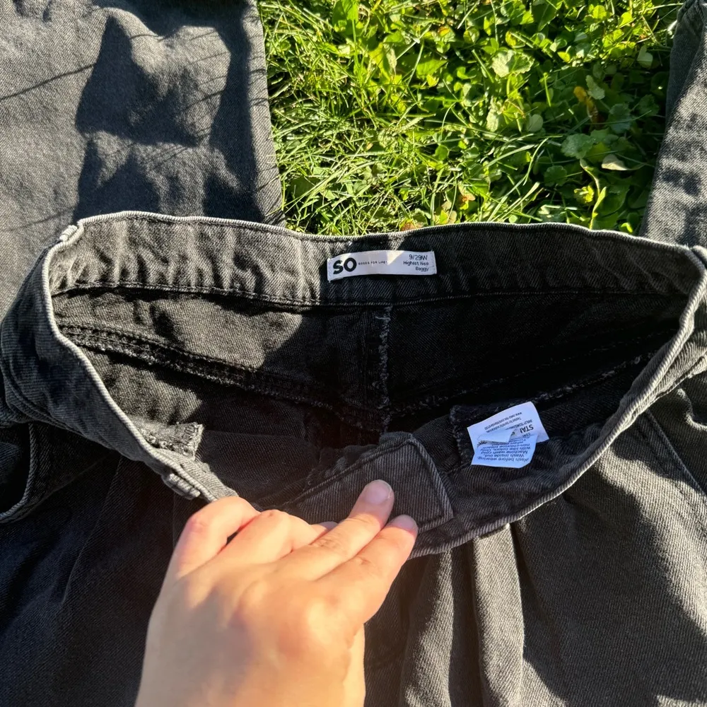 SO Highest Rise Baggy Jeans Womens Juniors Black Slouchy Fit Tapered - Image 4