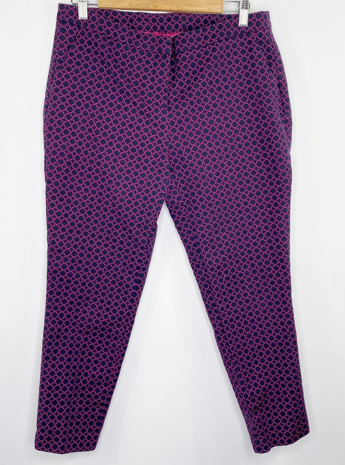 Kenar Navy Blue Pink Printed Cropped Stretch Slim Leg Pants Women's Size 10 - Image 1