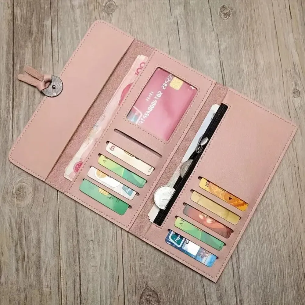 Pink Foldable Long Wallet, Mobile Phone Bag, Snap Button Purse With Card Slots - Image 3