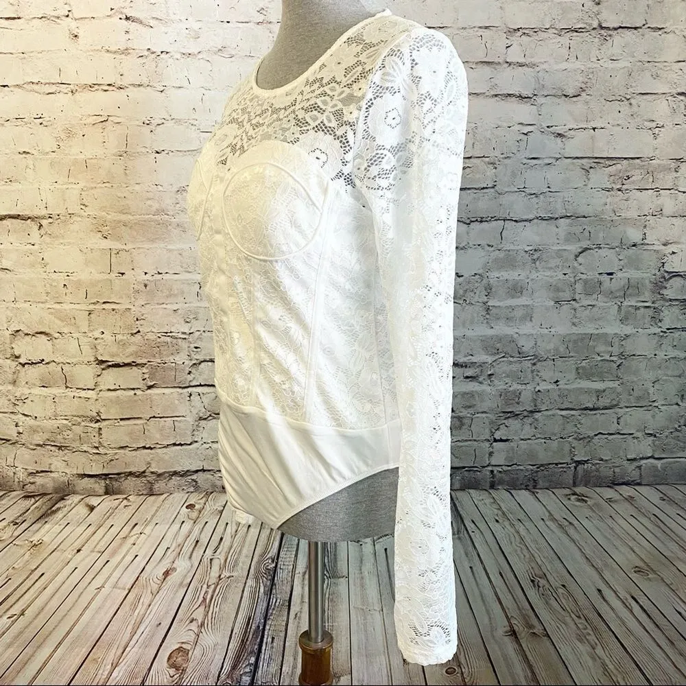 White Birch Lace Bodysuit Sweetheart Neckline Long Sleeve XL - Image 6