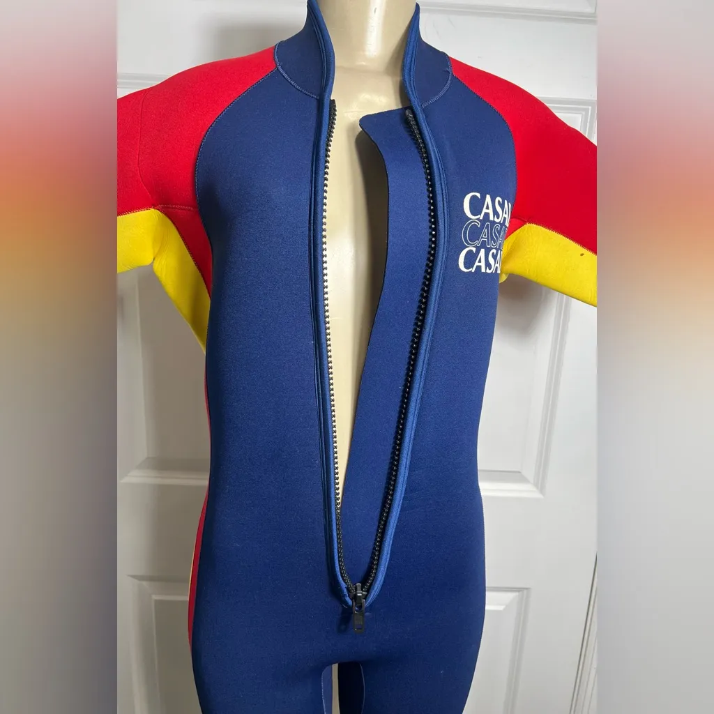 Casad Short Sleeve Front Zip Neoprene Wetsuit Springsuit Water Sports Suit Blue Size L - Image 3