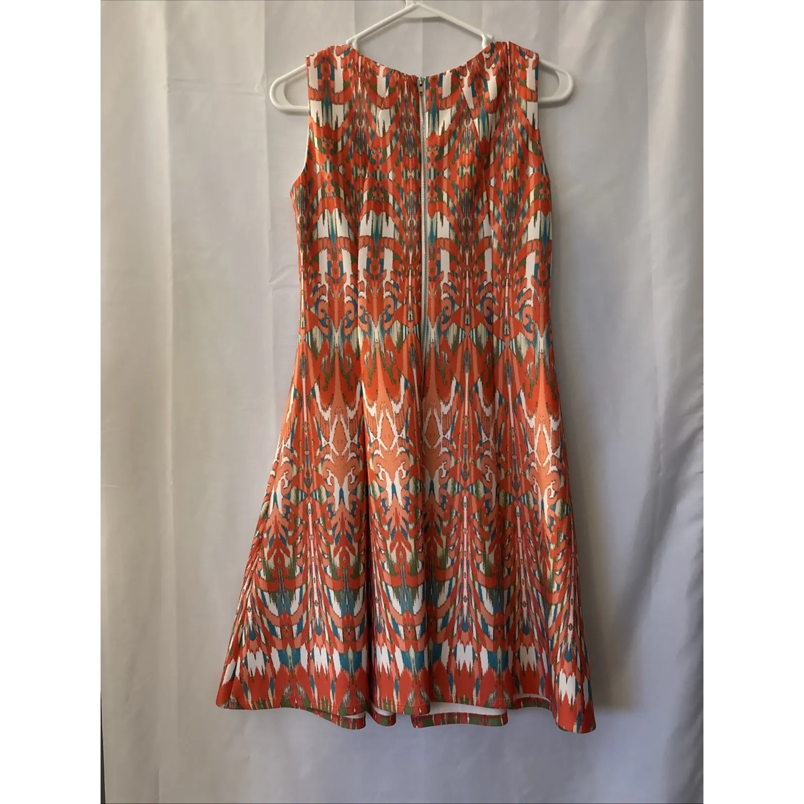 Gabby Skye Womens Dress Fit And Flare Scuba Scoop Neck Orange Green Blue Size 4 - Image 4