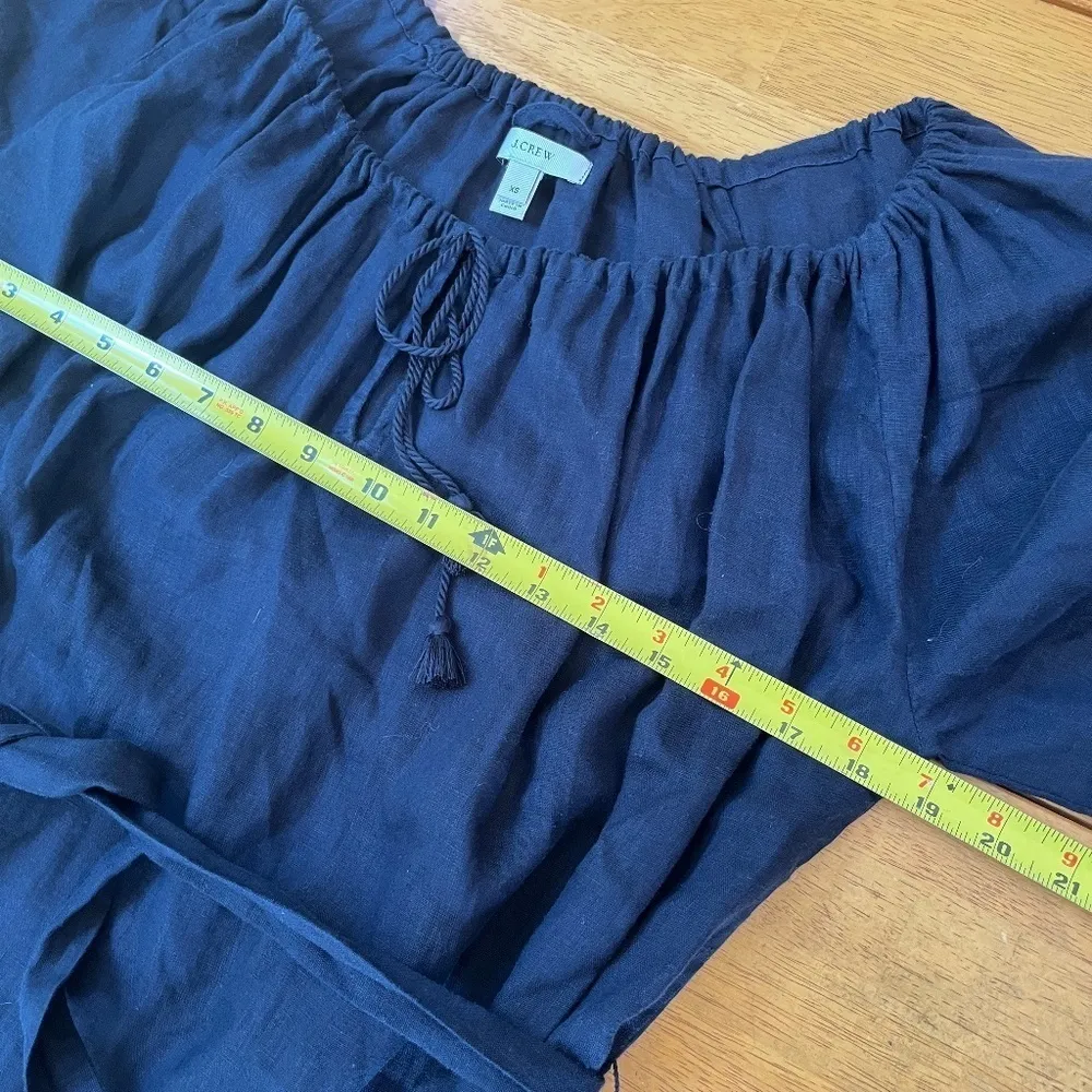 J.Crew XS S Navy Linen Oversized Short Dress Belted Red Floral Embroidered Tunic - Image 9