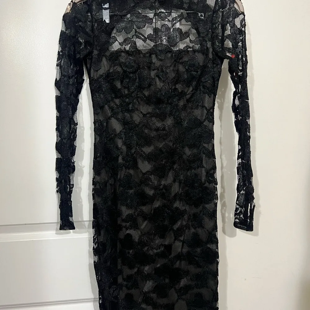 ML Monique Lhuillier Black Metallic Floral Lace Sheath Dress Size 2 US $500 - Image 3