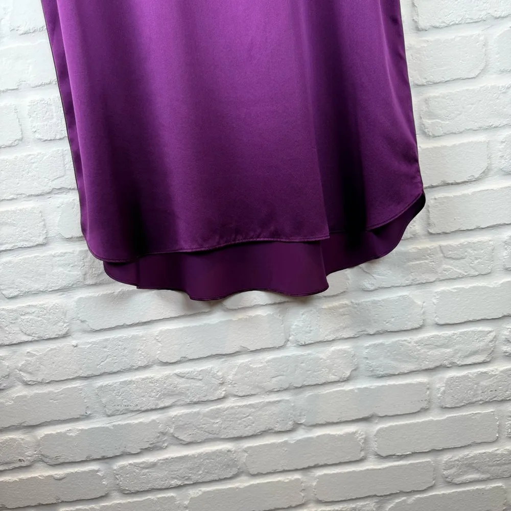 The Frock NYC Plum Purple Silk Satin Tunic Midi Dress Long sleeve rounded hem L Size L - Image 8