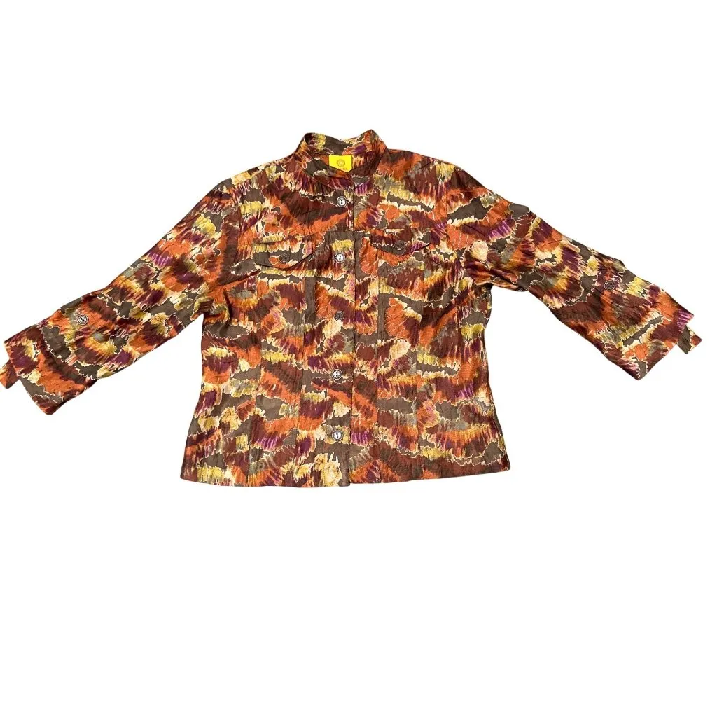 Ruby Rd Size 10 Autumn Print Mandarin Collar Button Jacket Vibrant PrintMultico - Image 11