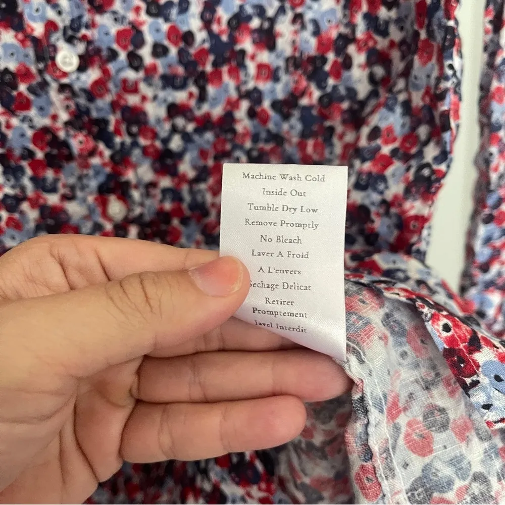 Frank & Eileen Mary Floral Blue Red Long Sleeve Button Up Dress Linen - Image 4