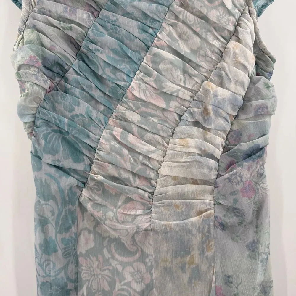 FREE PEOPLE Heart to Heart Dress Size 2 Ocean Blue Ruched Fairy Flowy NWT Midi - Image 12