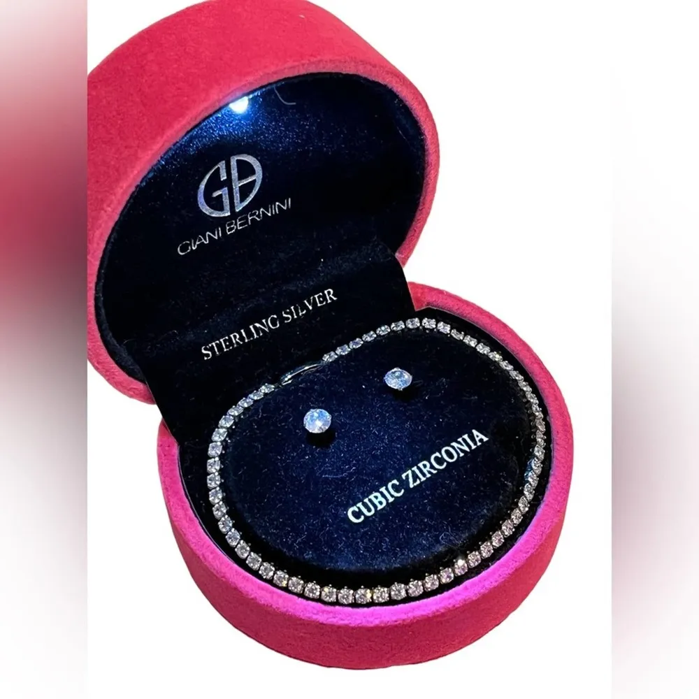 Giani Bernini Tennis BRACELET & Stud EARRINGS Set Sterling Silver & CZ Solitaire - Image 6