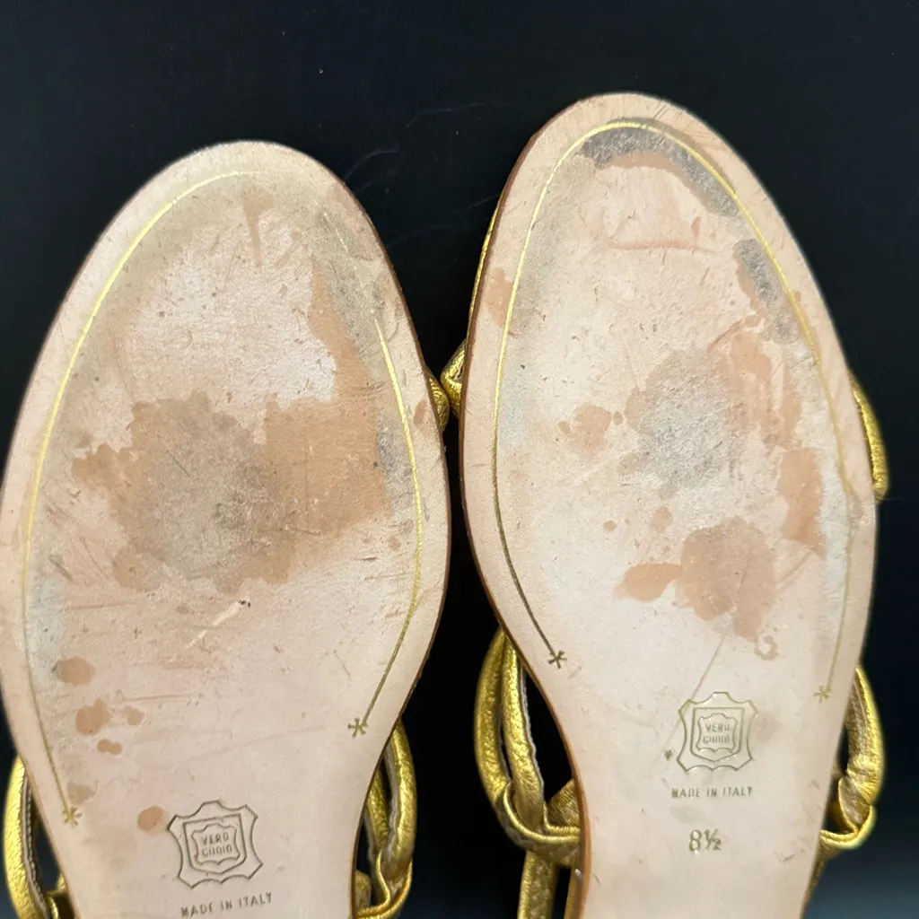 Vintage DKNY Donna Karan NY Black Label Metallic Gold Strappy Flat Sandals 8.5 - Image 12