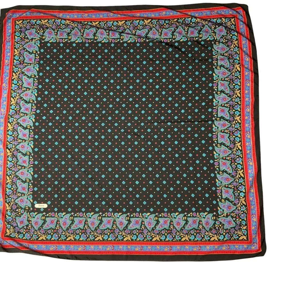 Vintage Pizamit Bohemian Floral Paisley Square Silk Scarf Black Multi Pattern - Image 4