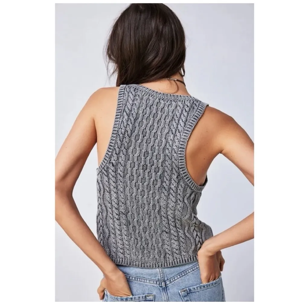 Free People High Tide Cable Knit Scoop Neck Sweater Tank Top XS - Image 4