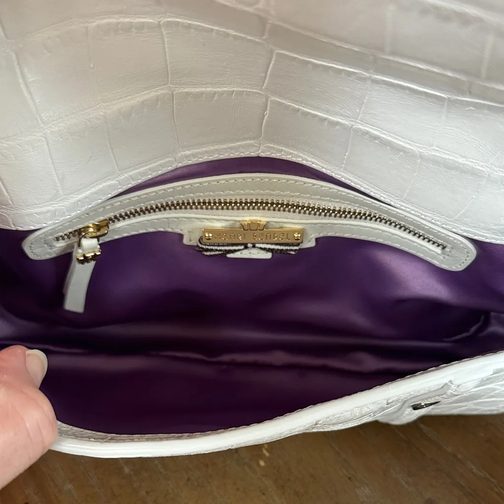 Henri Bendel White Crocodile-Embossed Shoulder Bag - Image 8