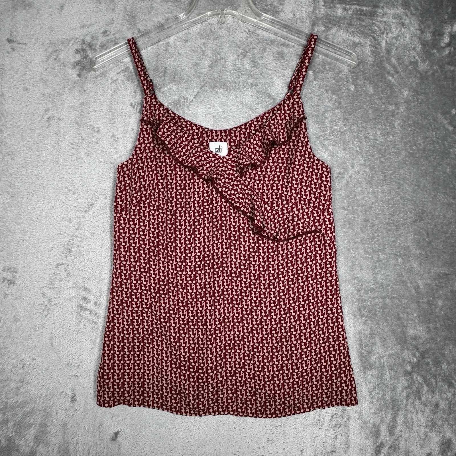 Cabi Shirt Womens XS Purple‎ Pink Geometric Fresno Cami Ruffle Trim Work Casual - Image 2