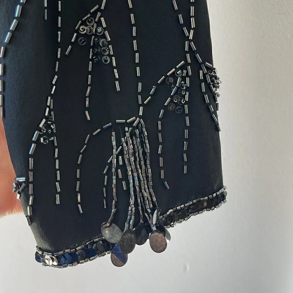 Vintage Silk CC Courtenay Blouse Sequin Beaded Blouse Black Medium Black - Image 7
