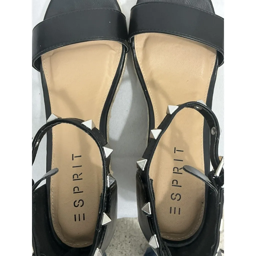 Womans Spirit Romy Size 8 M Black Strappy Studs Open Toe Espadrille Sandals - Image 6