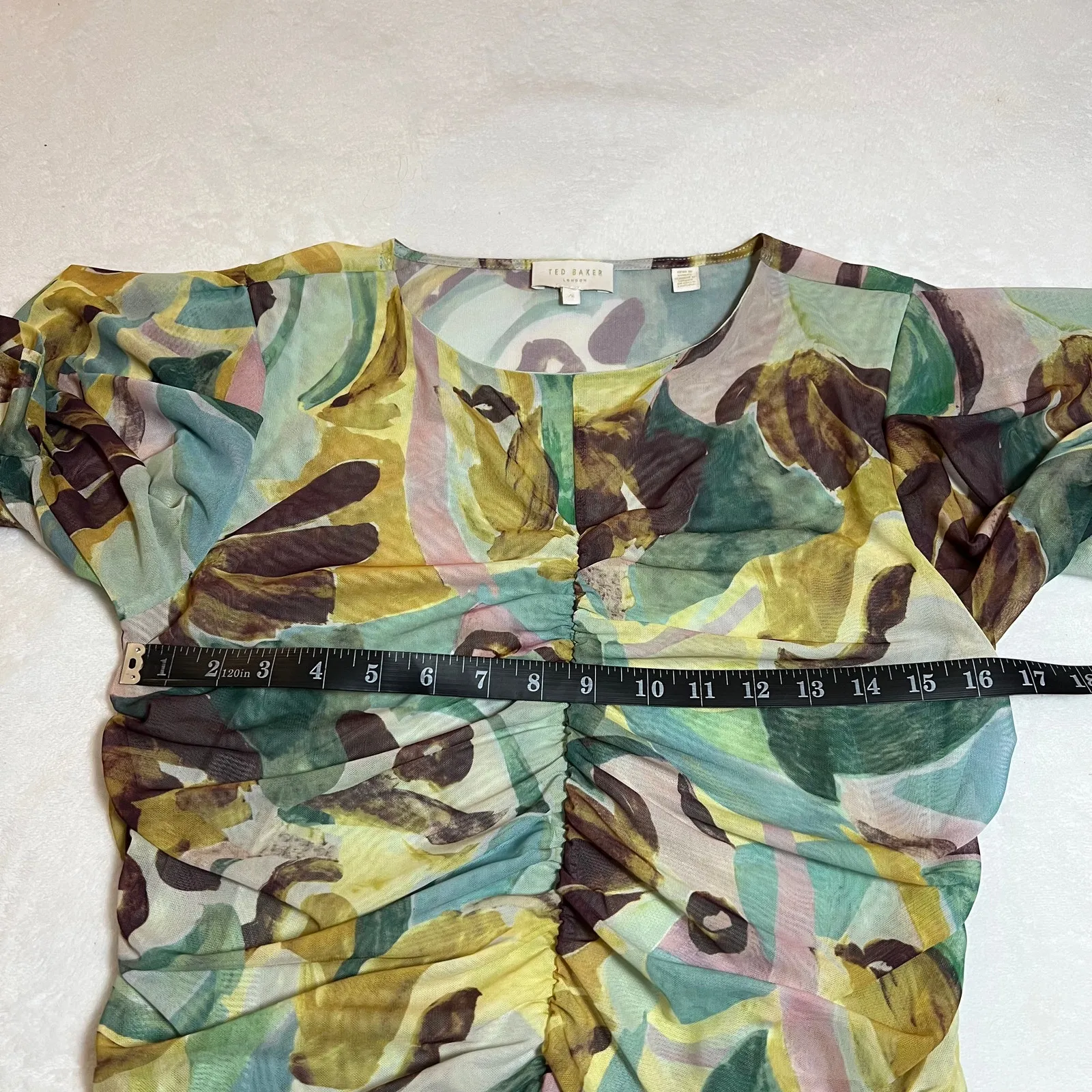 Ted Baker VYoll Printed Mesh Top Size 4/L Multicolor Semi Sheer Easter Casual - Image 11