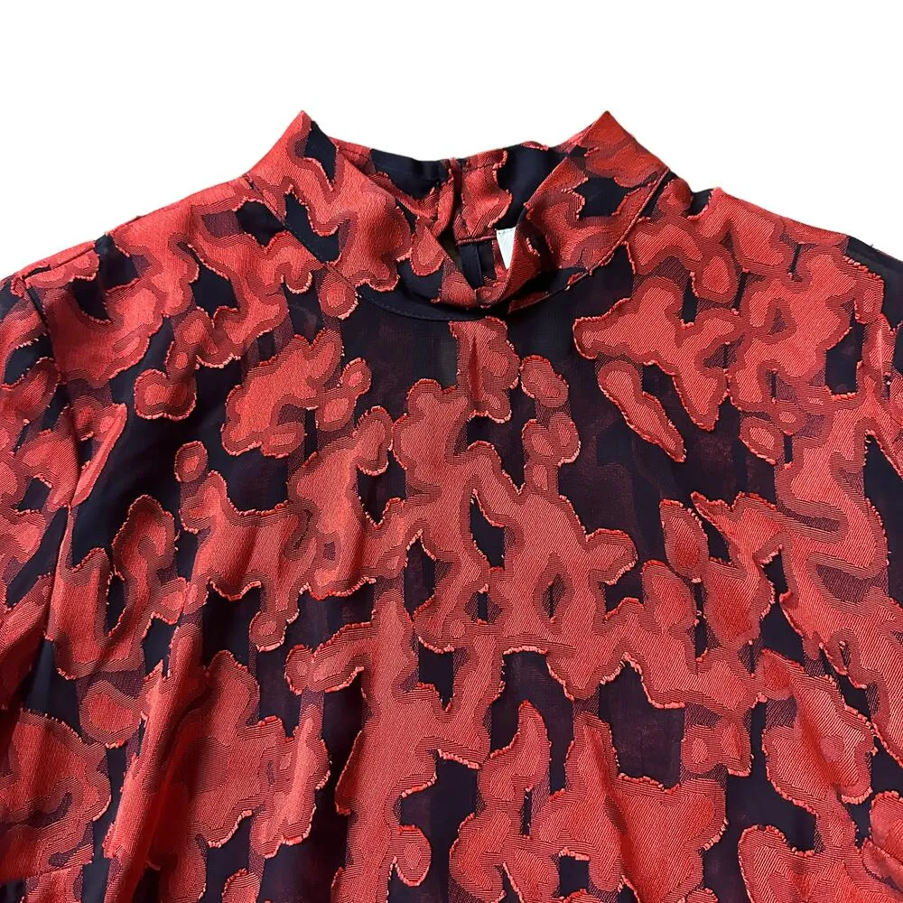 Aritzia Babaton Grandos Printed Burnout Blouse Navy Orange - Image 5