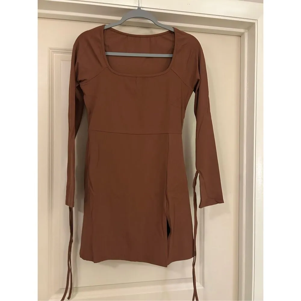 NEW Brown Square Neck Bodice Long Sleeve Side Slit A - Image 4