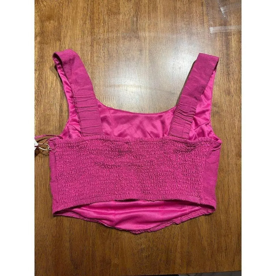 Hot Pink‎ Ruched Strap Crop Top Bustier Summer Festival Party Tank A38 - Image 5