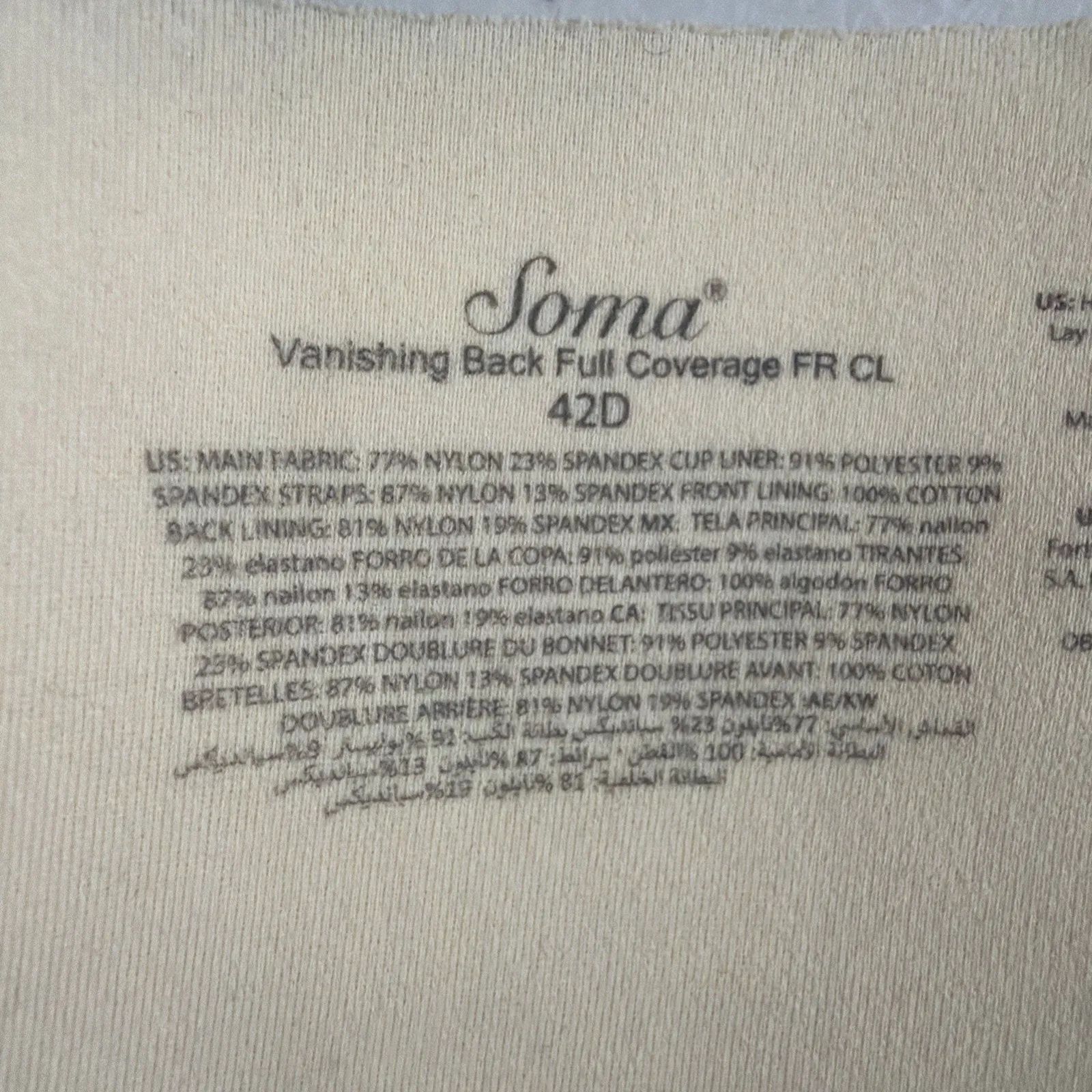 Soma Vanishing Back Full Coverage Bra 42 D Underwire Satin Padded front 42D - Image 5