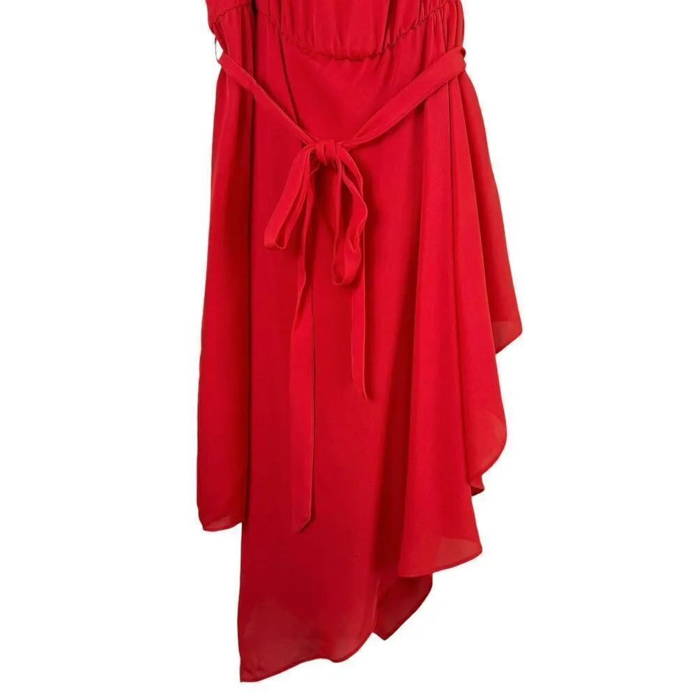 NWT Haute Hippie Red Silk Racer Back Belted Mini Dress Handkerchief‎ Hem, Large - Image 8