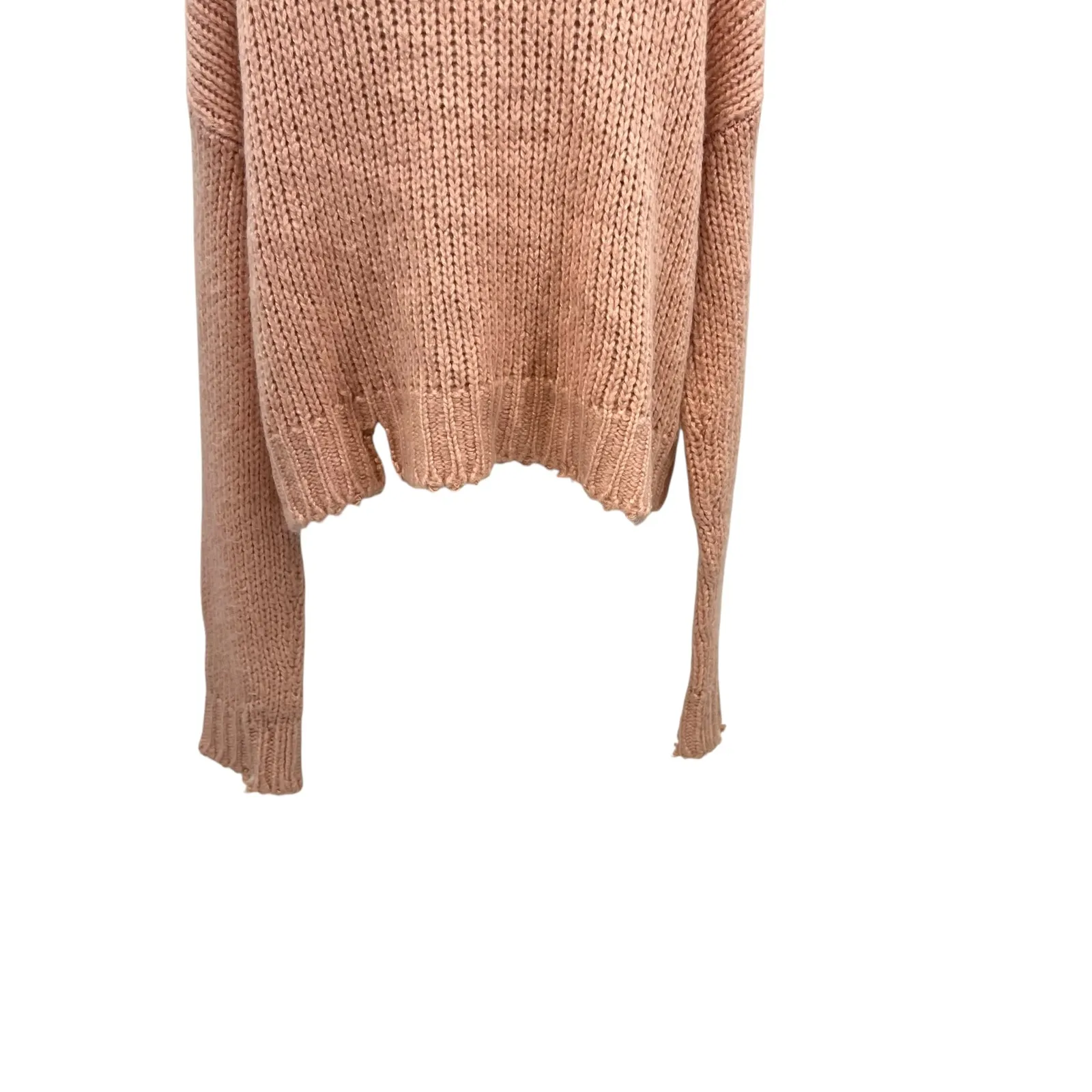 Show Me Your Mumu Cody Crop Sweater Distressed Knit Peach Pink Size Large - Image 14