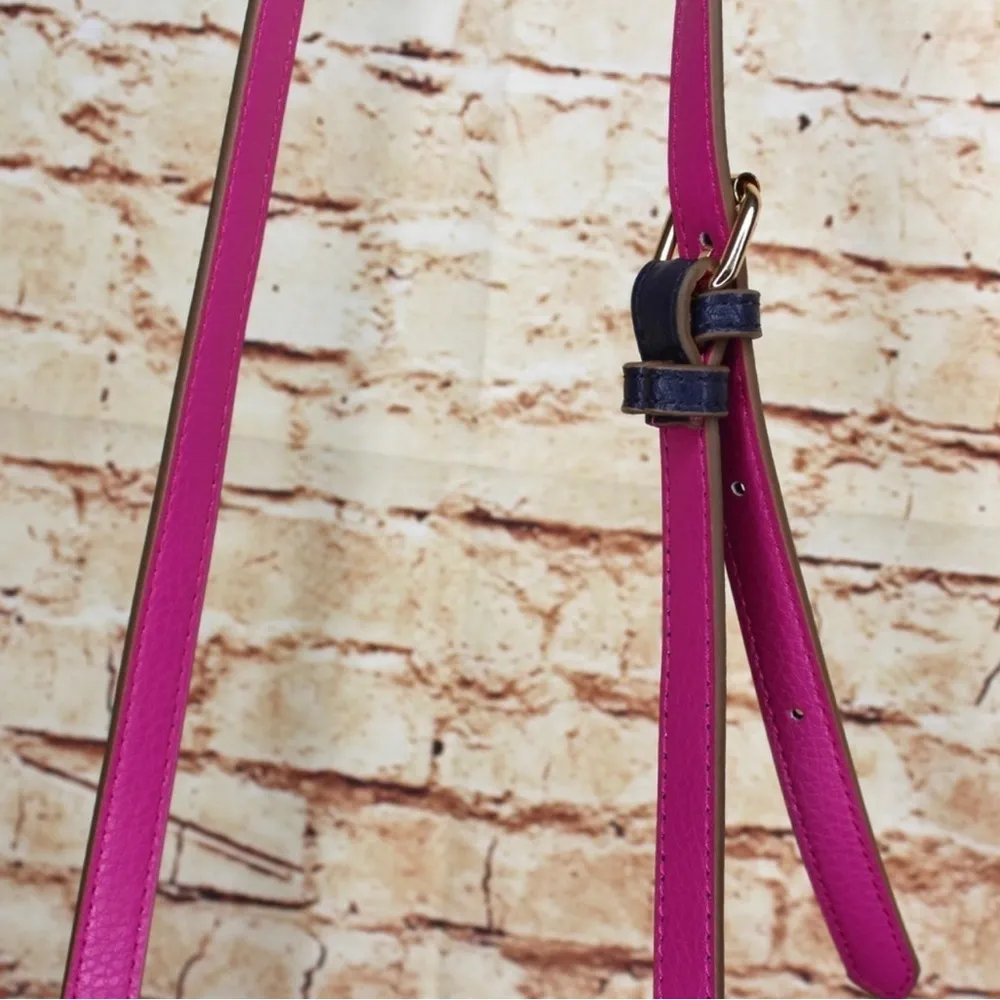 Anne Klein | Arianna Satchel Pebble Leather Navy/Violet w/Crossbody Strap - Image 7