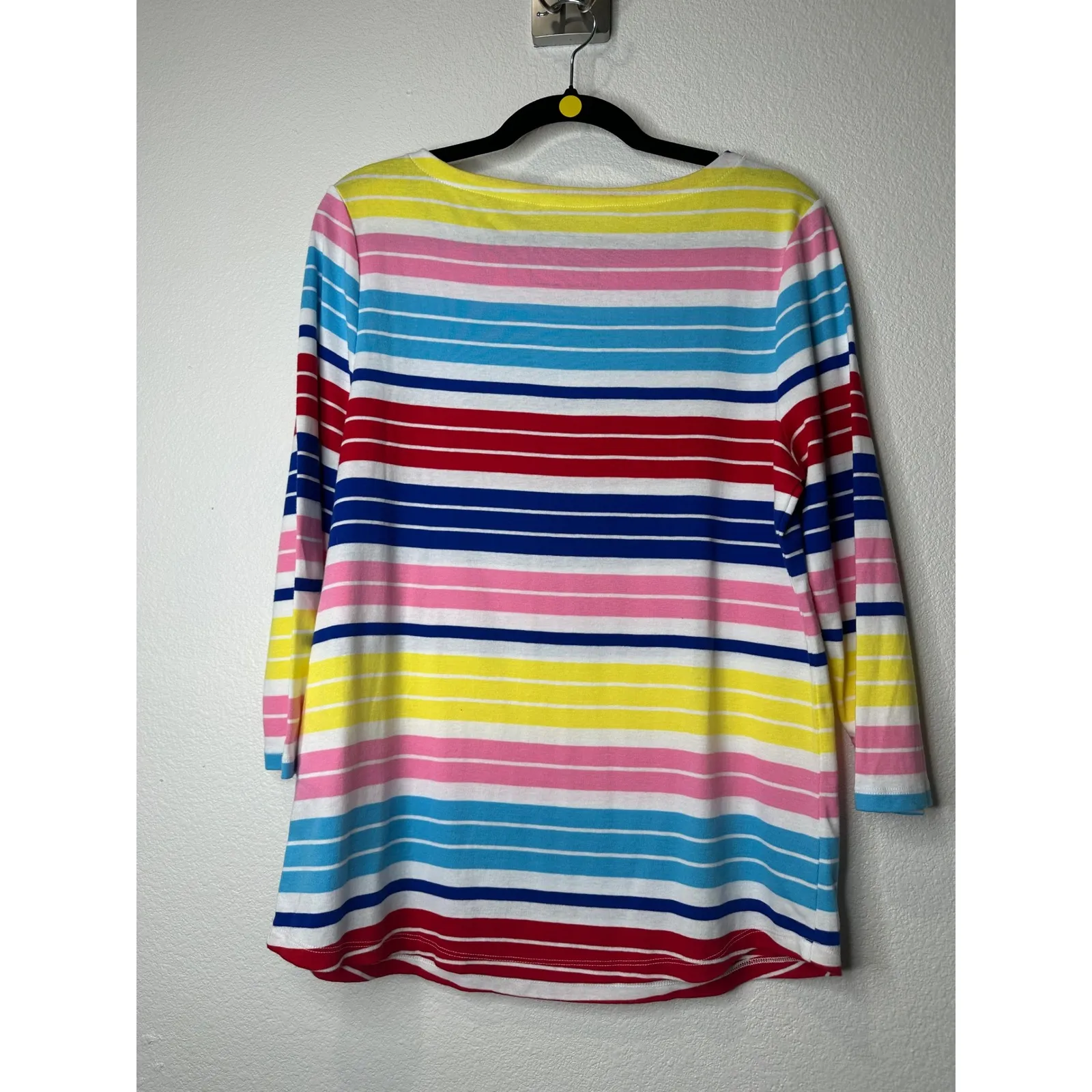 Charter Club Striped 3/4 Sleeve Boatneck Top Bright White Multi L Cotton - Image 2